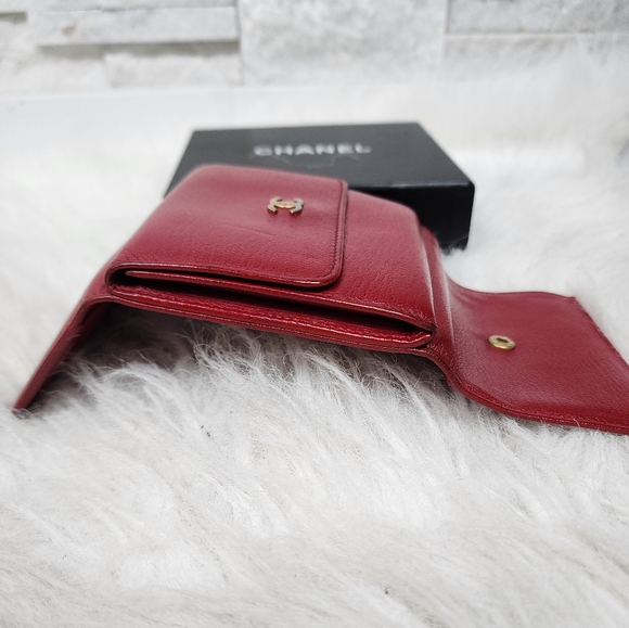 💯 % Authentic Vintage Chanel  red Leather Wallet - Picture 14 of 16